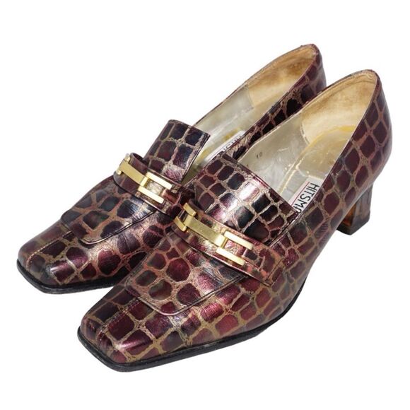 Timothy Hitsman Vintage Croc Leather Kitten Heels, Size 9.5 - Picture 1 of 9